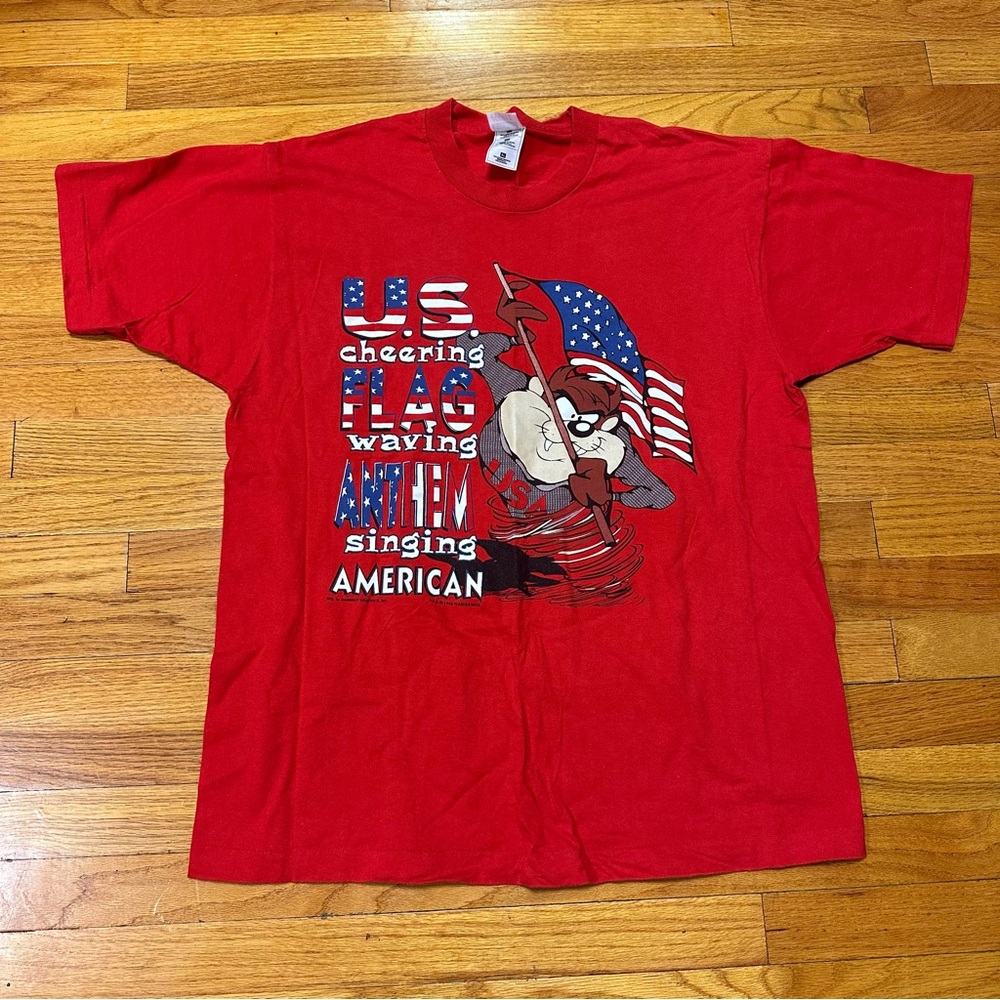 VTG 1996 Single Stitch Taz Looney Tunes Patriotic Shirt
